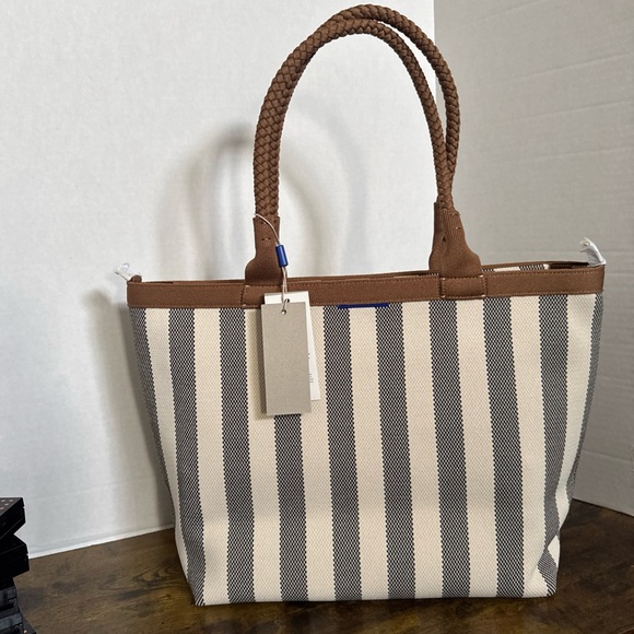 Rothy's Handbags - ROTHYS Rothy's The Lightweight Zip Tote Cabana Stripe Cream Black Camel NEW Tags